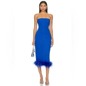 Amanda Uprichard Cobalt Blue Strapless Feather Dress NWOT Size Large